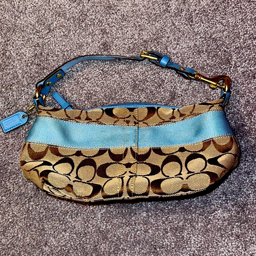 Coach Signature Shoulder Bag w/ Blue Accents